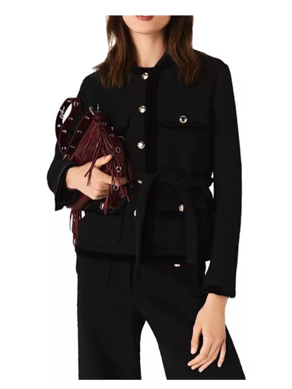 Maje Velvet Long Tweed Jacket